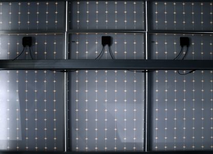 Solar panels for a microgrid power system on the roof of a garage at the Kaiser Permanente Medical Center in Richmond, California