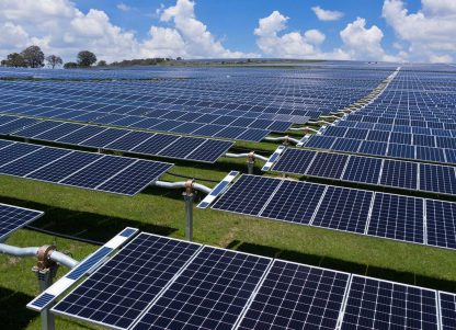 Aerial photo of photovoltaic project that can automatically revolve around the sun.